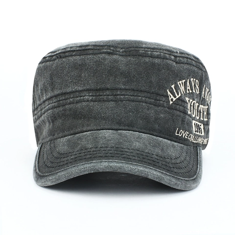 Washed Cotton Cadet Cap Vintage Distressed Flat Top Military Hat Verstellbar Outdoor Sonnenschutz Für Damen Herren