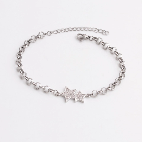 Stainless Steel Chain With Copper Cubic Zirconia Crown Star Pendants Adjustable Elegant Jewelry For Women