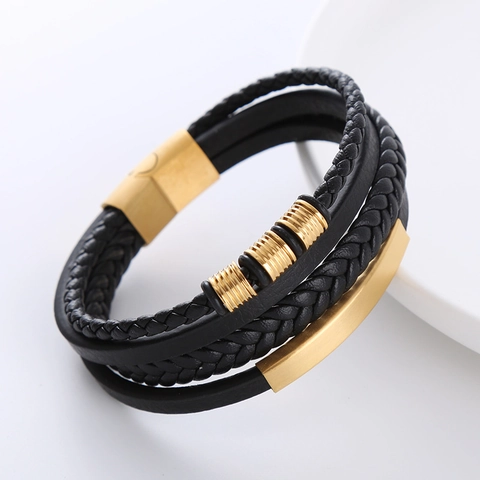 Bracciale In Pelle Intrecciata Multistrato Con Fibbia Magnetica In Acciaio Inossidabile 304 Gioielli Da Uomo Moda Business Casual
