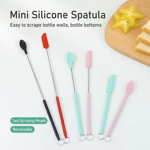 Telescopic Silicone Spatula And Spoon Long Handle Jar Scraper For Kitchen Cosmetic Mini Bottle Cream Tool 304 Stainless Steel