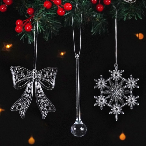 Ornements De Noël Pendants En Acrylique Transparent Flocon De Neige Nœud Goutte D'eau Pour Décoration D'arbre De Fête