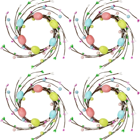 Easter Egg Candle Ring Wreath Colorful Artificial Berries Spring Floral Desktop Decoration Home Ornament Pastoral Style