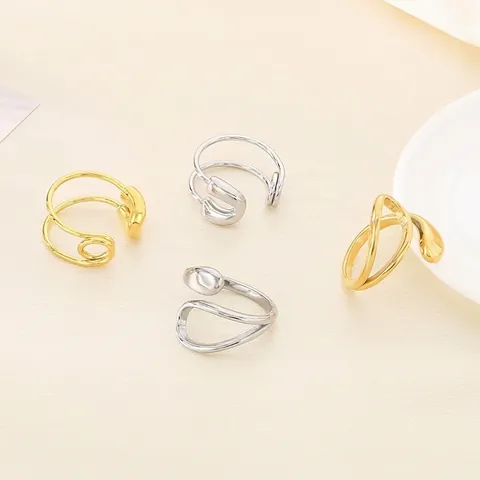 Minimalistische Roestvrijstalen Open Ring Veiligheidsspeldontwerp Geometrische Vloeibare Lijn Trendy Verstelbare Sieraden Voor Dames
