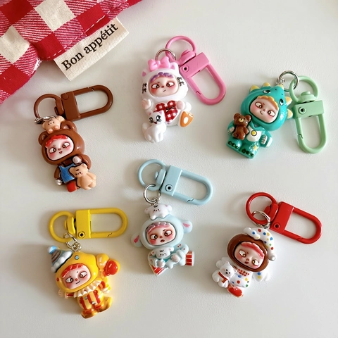 Cute Cartoon Character Keychain Pendant Resin PVC Dress Up Doll Bag Charm For Girls Backpack Decoration Gift