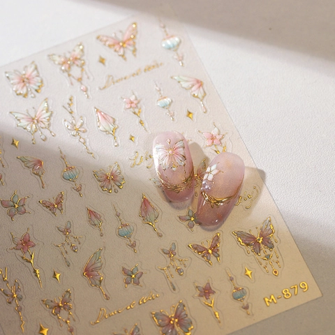 Pegatinas De Uñas Bronceadoras Mariposa Flor Relieve 3D Estilo Ins Elegante Decoración De Manicura Ultra Delgada Con Pegamento De Gelatina