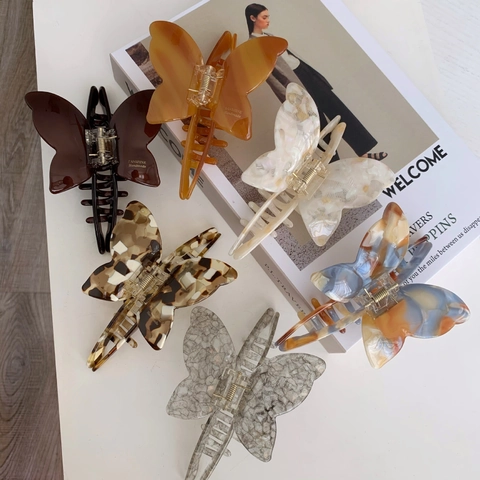 Schmetterling Haarklammer Acetat Material Französisch Vintage Marmor Textur Große Haarkralle Haarschmuck Für Frauen