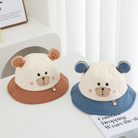 Bambino Cappello Pescatore Cappellino Da Baseball Misto Cotone Orecchie Di Orso 3D Ricamo Cartone Animato Protezione Solare