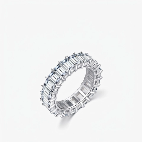Eternity Ring 925 Sterlingsilber Voller Kreis Smaragdschliff Zirkonia Eingelegt Luxus Verlobung Hochzeit Damen Schmuck
