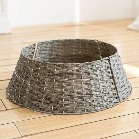 Woven Christmas Tree Collar Faux Rattan Tree Skirt Ring Plastic Circular Base Cover Holiday Home Decor Vintage Style