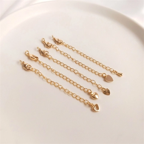 Gold Plated Brass Extension Chain With Lobster Clasp Heart Water Drop Charms For DIY Jewelry Making Necklaces Bracelets