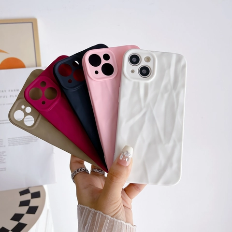 Wrinkled Silicone Phone Case Soft Shockproof Protective Cover For IPhone Series Pleated Texture Fashion Solid Color