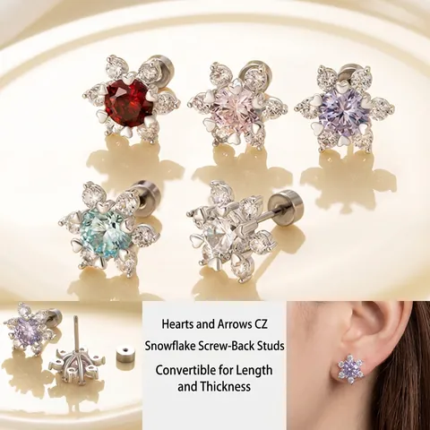 Orecchini A Vite A Forma Di Fiocco Di Neve Con Zirconia Acciaio Al Titanio Piercing Gioielli Scintillanti Per Donna