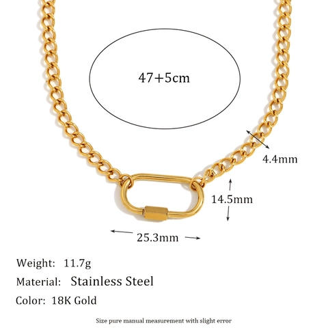 Minimalist Stainless Steel Rectangle Buckle Pendant Necklace 18K Gold Plated Geometric Carabiner Clasp Jewelry For Women