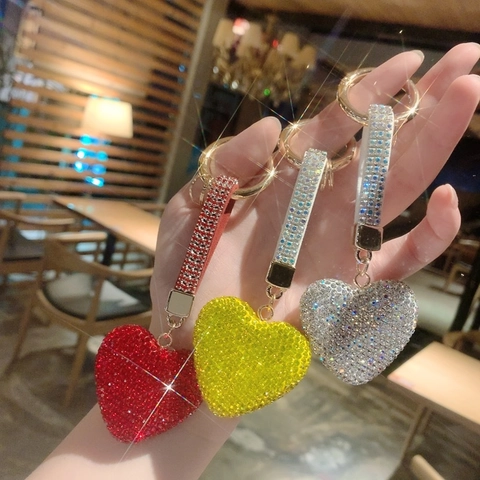 Rhinestone Herz Schlüsselanhänger Glitzer Herzförmiger Taschenanhänger Legierung Kristall Funkelnder Auto Schlüsselring Dekor