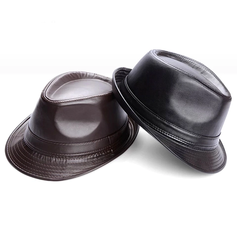 Sombrero Fedora De Cuero PU Vintage Para Hombre Estilo Británico Color Sólido Ala Corta Gorra De Jazz Caballero Invierno Cálido Viaje