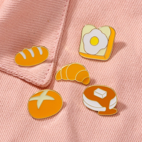 Cartoon Bread Enamel Pin Alloy Food Brooch Clothing Bag Decoration Croissant Egg Toast Maillard Color Cute Accessory