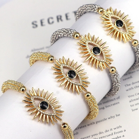 Evil Eye Perlenarmband Kupfer Mit Zirkonia Sonnenstrahl Anhänger Böhmischer Schutzschmuck Für Damen Herren