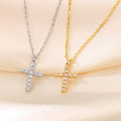 Collana Con Ciondolo A Croce In Acciaio Inossidabile Con Strass Brillanti Intarsiati Gioielli Minimalisti Per Donne