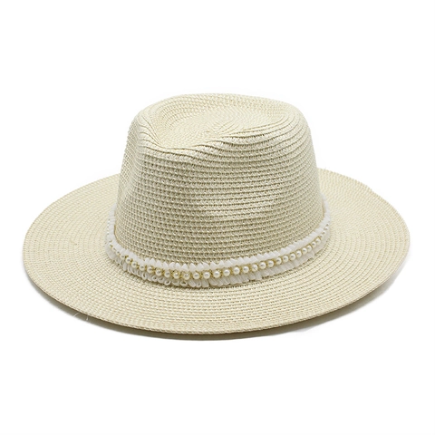 Woven Paper Strohhut Damen Sommer Strand Sonnenschutz Mit Künstliche Perle Und Plissee Stoff Eleganter Panama Stil