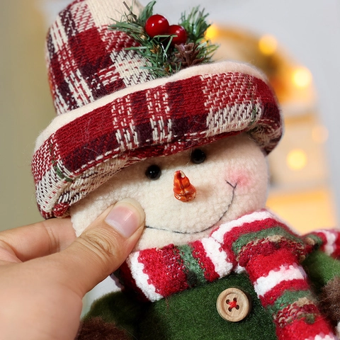 Christmas Rocking Chair Doll Sitting Plush Ornament Santa Claus Snowman Reindeer Plaid Fabric Retro Festive Decoration