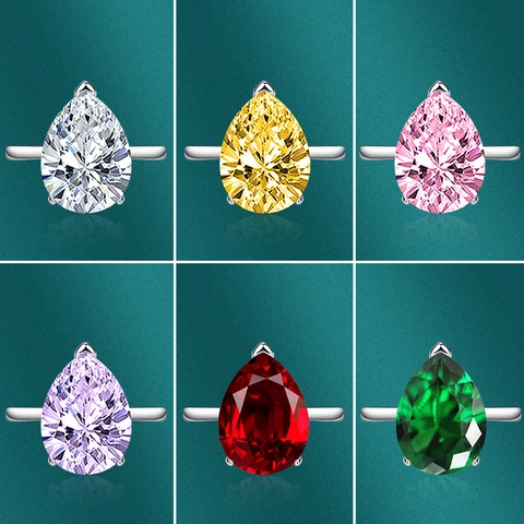 Birnenschliff Wassertropfen Edelstein Ring Versilbert Verstellbar Offen Weißkupfer Schmuck Bunte Zirkonia Damen
