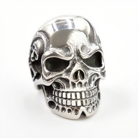 Anillo Calavera Hombre Acero Inoxidable Punk Gótico Hip Hop Retro Vintage Acero Titanio Rock Biker Joyería Accesorio Moda