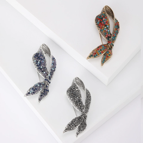 Luxus Legierung Schleife Strass Brosche Pin Für Damen Personalisiert Vintage Band Korsett Mode Schmuck Zubehör
