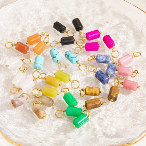Ciondoli Cilindrici In Pietra Naturale Acciaio Inossidabile Impermeabile Ipoallergenico Forniture Per Gioielli Per Creazione Collane Bracciali DIY