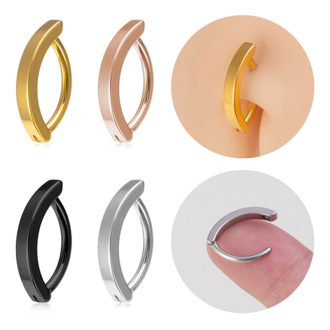 Stainless Steel Belly Button Ring Piercing Jewelry Hinged Clicker Curved Bar Navel Ring For Women Men Body Accessories