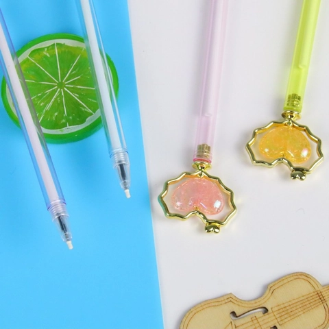 Crystal Heart Gel Pens With Gold Plated Frame Glitter Decor Stationery Office School Supplies Creative Cute