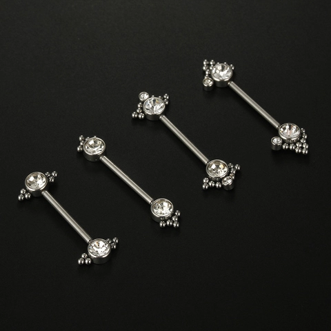 316L Stainless Steel Nipple Rings Tongue Piercing Jewelry With Inlaid Cubic Zirconia Straight Bar Fashion Body Accessories