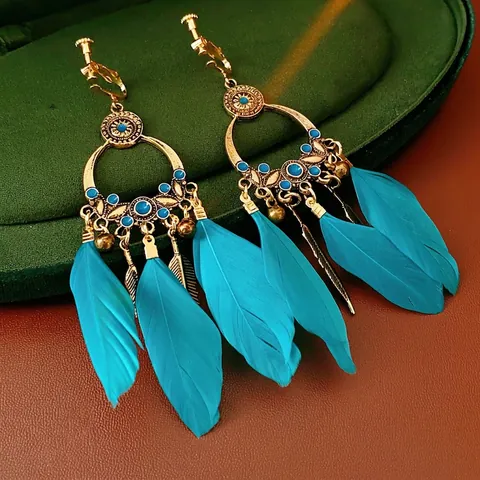 Bohemian Feather Tassel Dangle Earrings Vintage Ethnic Alloy Drop With Beads And 925 Sterling Silver Earring Post For Women