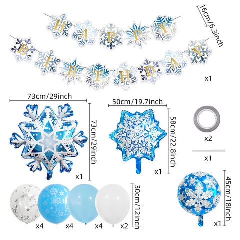 Snowflake Aluminum Foil Balloon Set Ice Theme Party Decor Blue White Latex Balloons With Happy Birthday Banner For Kids
