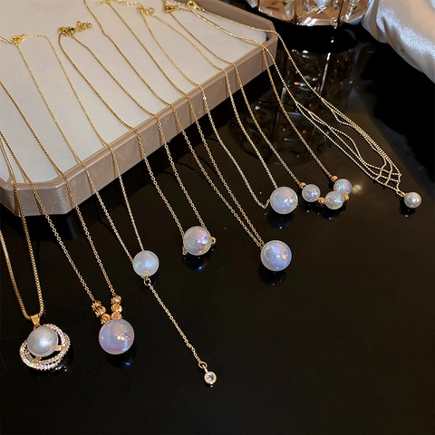 Stainless Steel Necklace Artificial Pearl Zircon Heart Fish Tail Pendant Clavicle Chain Jewelry For Women Elegant Light Luxury Style