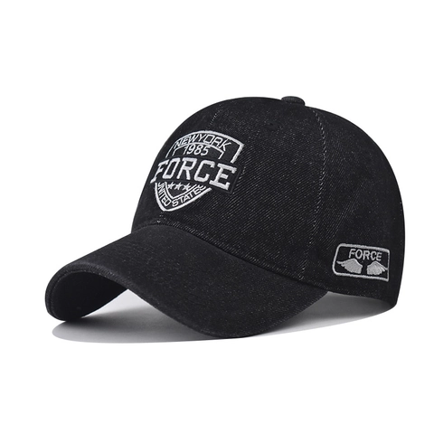 Casquette De Baseball En Denim Lavé Rétro Distressed Force Brodée Chapeau De Soleil Réglable En Coton Unisex