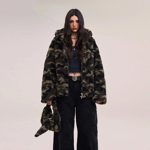 Hooded Faux Fur Jacket Loose Fluffy Oversized Winter Coat Warm Long Sleeve Streetwear Casual Polyester