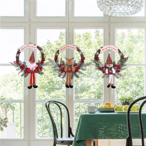 Ghirlanda di Natale Babbo Natale Pupazzo di Neve Renna Bambola Rattan Merry Christmas Banner Decorazione da Parete Feste