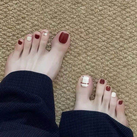 Uñas Postizas Para Pies Diseño De Cuadros Acabado Brillante Chic DIY Pedicura Manicura Para Mujer