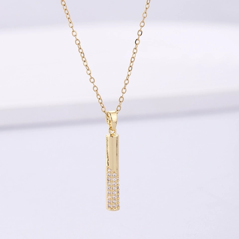 Bar Pendant Necklace Copper Gold Plated Pave Zirconia Clavicle Chain Minimalist Elegant For Women Party Gift