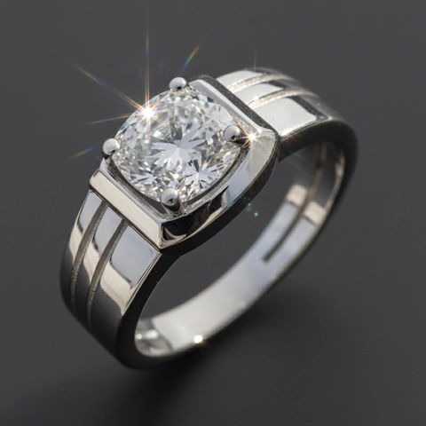 Luxus 925 Sterlingsilber Moissanit Ring Für Herren Platiniert Verstellbar Rundschliff Business Finger Schmuck