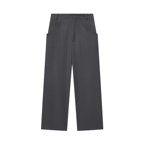 Pantalones Talle Alto Pierna Recta Para Mujer Gris Poliéster Tela Traje Business Casual Chic Pantalón Elegante