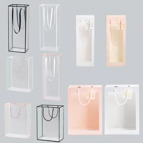 Clear Window Gift Bags With Handle Paper Transparent PVC Packaging For Flower Dolls Party Favors Elegant