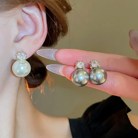 Orecchini Con Künstliche Perle Finte Con Zircone Quadrato E Perno In Argento Stile Retrò Francese Elegante Per Donna