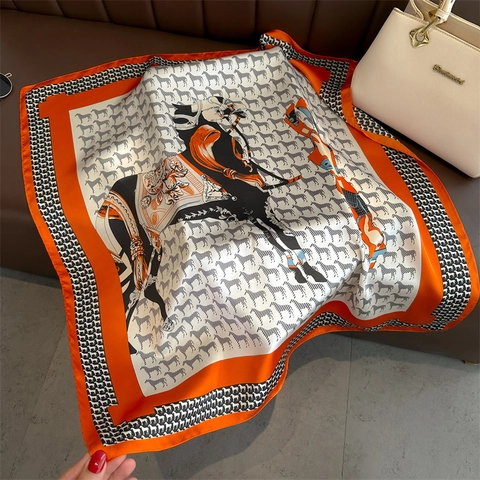 Sciarpa Quadrata Con Stampa Cavallo Imitazione Raso Poliestere Satin Bandana Vintage Moda Foulard Per La Testa Accessorio Per Borsa