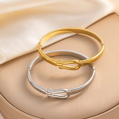 Braccialetto Rigido Minimalista In Acciaio Inossidabile Con Fibbia A Ferro Di Cavallo A U Bracciale In Metallo Lucido Regalo Per Donna