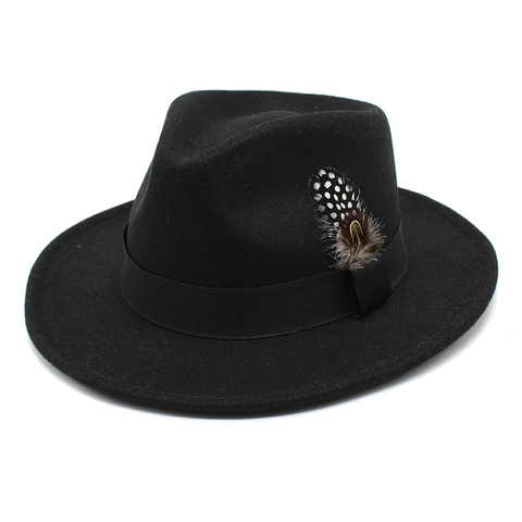 Classic Fedora Hat Wool Felt With Spotted Feather Decor Ribbon Band Wide Brim Vintage Jazz Style For Men Women Elegant Winter Accessory