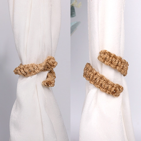 Curtain Tiebacks Hand Woven Cotton Jute Linen Rope Braided Window Treatment Nordic Rustic Natural Home Decor
