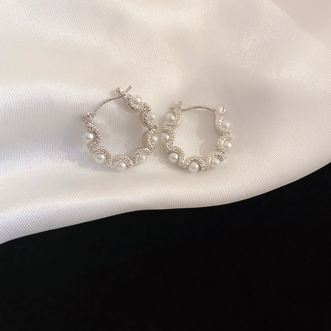 Pendientes De Aro De Aleación De Color Plateado Con Perlas Artificiales Y Circonitas Joyería Geométrica Elegante Para Mujer