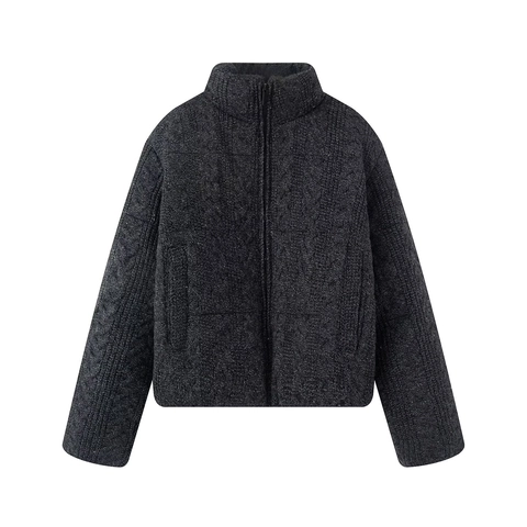 Veste Rembourrée À Torsades Pour Femmes Col Montant Fermeture Éclair Manteau Chaud D'Hiver