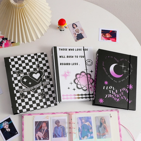 A5 6 Ring Binder Loose Leaf Photo Album Checkerboard Star Idol Photocard Holder Storage Book Cute Stationery